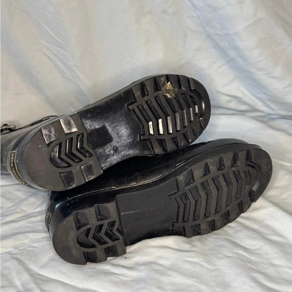 Michael Kors MK Logo Black Rubber Rain Boots Mid-Calf Buckle